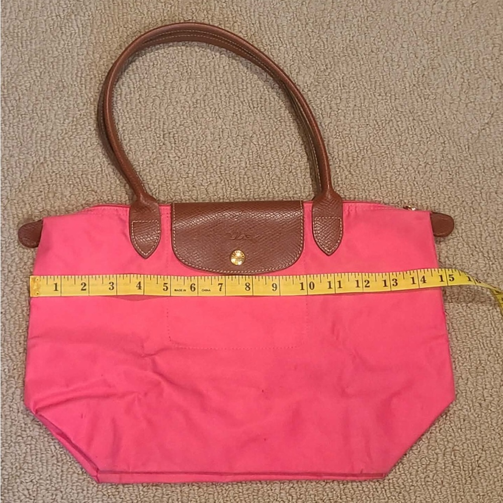 Longchamp Pink Le Pliage Medium Tote with Brown Leather Handles - Picture 8 of 15